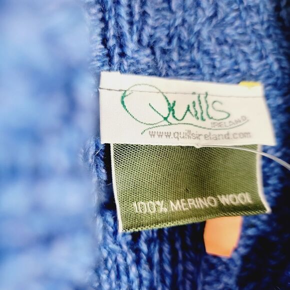 Quills Ireland Aran Knit Wool Side Blue Button Cardigan Size Small - Picture 7 of 7